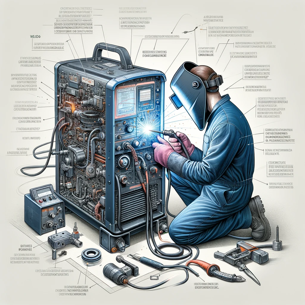 DALL·E 2024-02-05 17.43.54 - A scientific illustration of a welder, focusing on the detailed components and functionality of both the welding machine and the welding process itsel